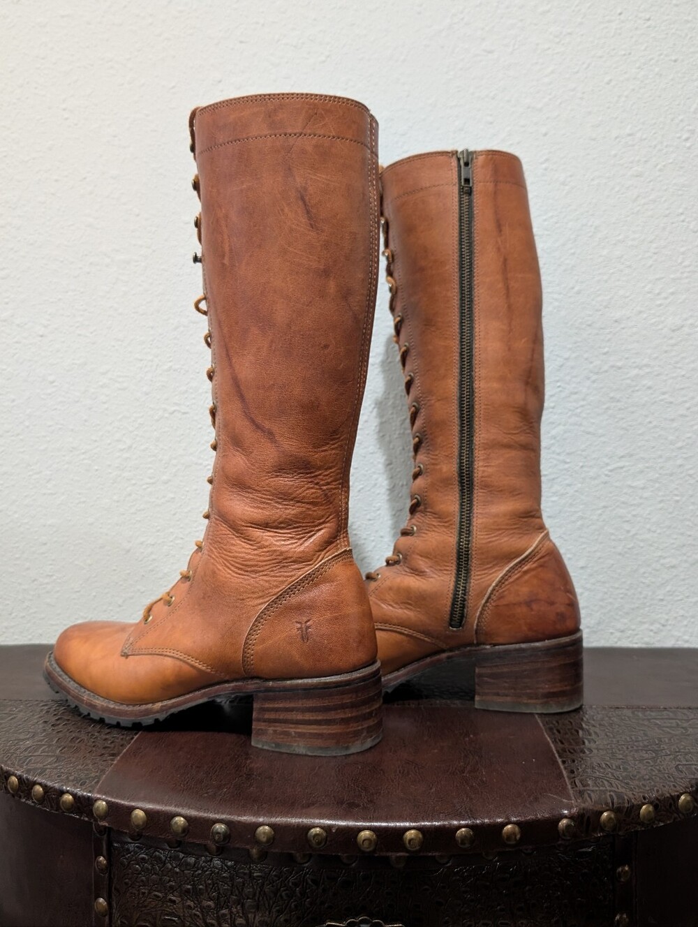 Frye Campus Lug Tall Lace Up Boots – Cognac Leather – Size 9 - Picture 5 of 16